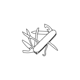 Swiss army knife drawing black and white clipart