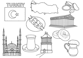 Turkey drawing set black and white vector