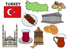 Turkey drawing set vector