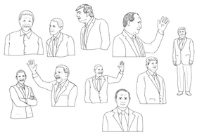 World leaders, presidents drawing black and white vector