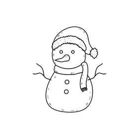 Christmas snowman drawing black and white clipart