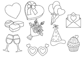 Valentines Day drawing set black and white vector