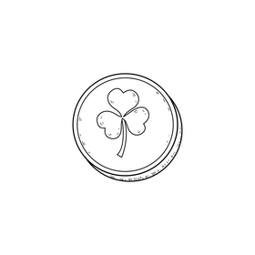 St Patricks Day shamrock coin drawing black and white clipart