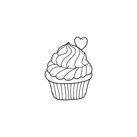 Valentines Day cupcake drawing black and white clipart