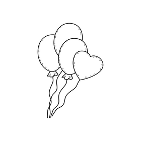Valentines Day color balloons drawing black and white clipart