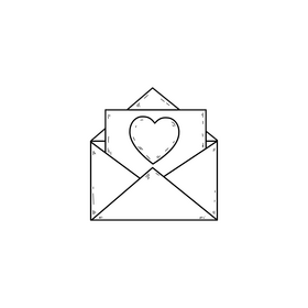 Valentines Day romantic letter drawing black and white clipart