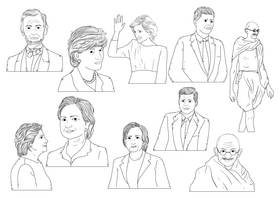 World leaders, presidents drawing black and white vector