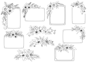 Floral frame and border set black and white vector