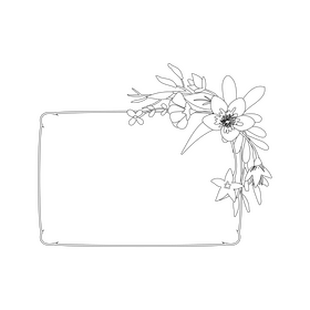 Flowers border landscape black and white clipart