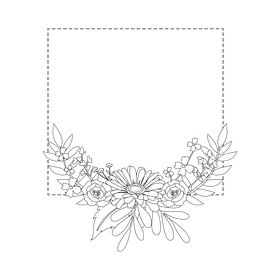 Pink flowers frame black and white clipart