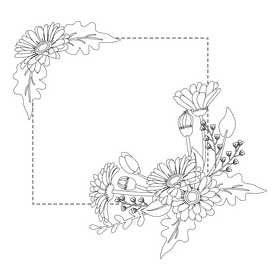 Corner floral border frame black and white clipart