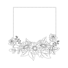 Pink floral frame black and white clipart