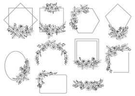 Roses floral frames and borders black and white vector