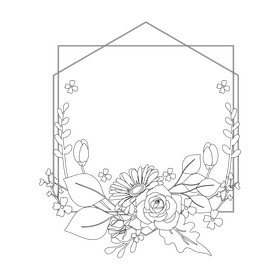 Wedding floral frame black and white clipart