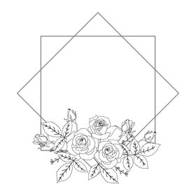 Pink roses frame black and white clipart