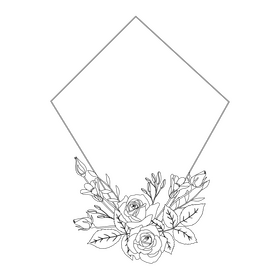 Pink roses border black and white clipart