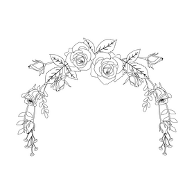 Transparent pink roses floral frame black and white clipart