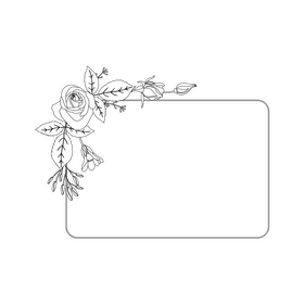 Rectangle pink rose flower frame black and white clipart