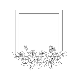 Pink roses flower border black and white clipart