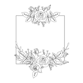 Square roses floral border black and white clipart