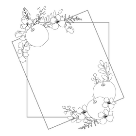 Apple fruit blossom border black and white clipart