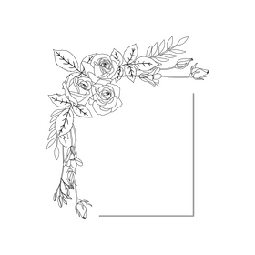 Portrait pink roses floral frame black and white clipart