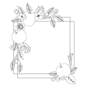Apple blossom flower frame black and white clipart