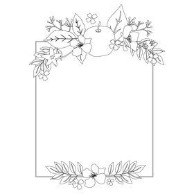 Portrait apple blossom flower frame black and white clipart