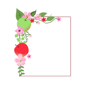 Green and red apple blossom floral border clipart