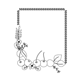 Cherries and flower frame black and white clipart