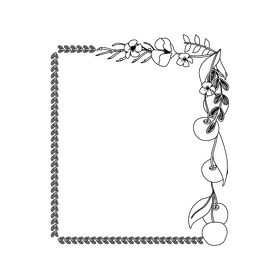 Cherry floral frame black and white clipart