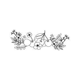 Cherry and flowers blossom transparent frame black and white clipart