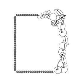 Cherry fruit portrait border black and white clipart