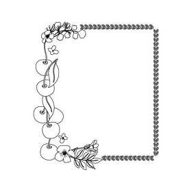 Cherries blossom portrait border black and white clipart