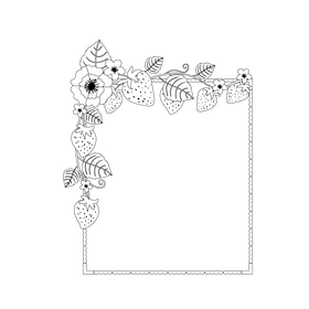 Strawberry blossom flower frame black and white clipart