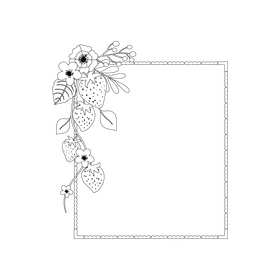 Strawberry fruit flower border black and white clipart