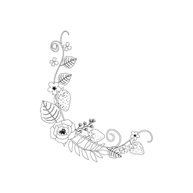 Transparent strawberry blossom frame black and white clipart