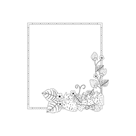 Strawberry blossom frame border black and white clipart