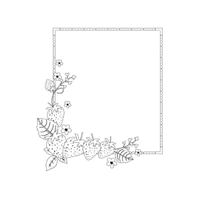 Flower frame of strawberries blossom black and white clipart