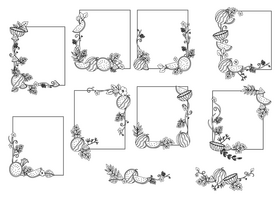 Watermelon blossom flower frame and border black and white vector