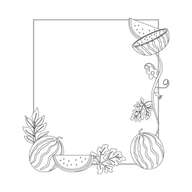 Flower frame of watermelon blossom black and white clipart