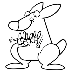 Kangaroo cartoon black and white clipart