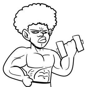 Bodybuilder cartoon black and white clipart