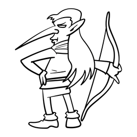 Elf cartoon black and white clipart