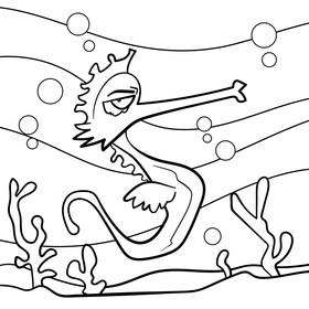 Seahorse cartoon black and white vector