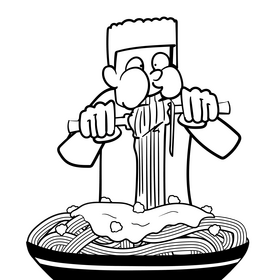 Spaghetti cartoon black and white clipart