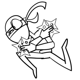 Ninja cartoon black and white clipart