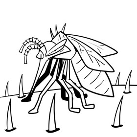 Mosquito cartoon black and white vector