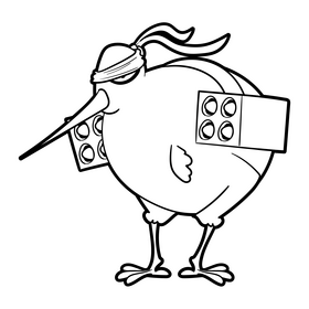 Kiwi bird cartoon black and white clipart
