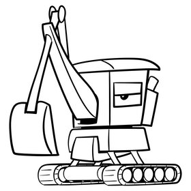 Excavator cartoon black and white clipart